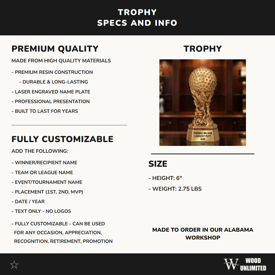 Personalized – 4" | Golf Award | Custom Engraved | Golf Trophy | Personalized Golf | Engraved Award | Tournament Prize | Longest Drive