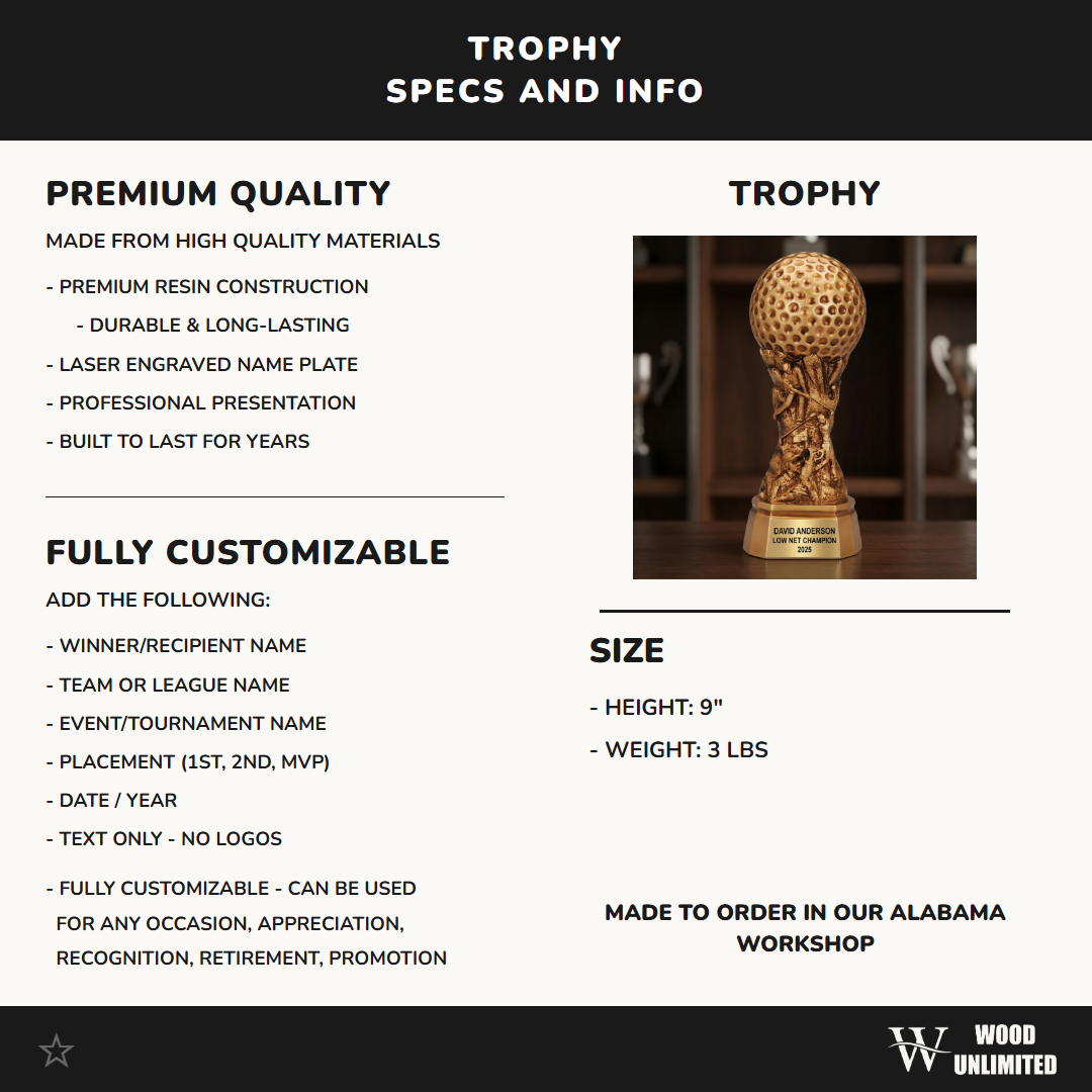 Personalized | Golf Award | Custom Engraved | Golf Trophy | Engraved Award | Custom Golf | Tournament Prize | Championship Trophy