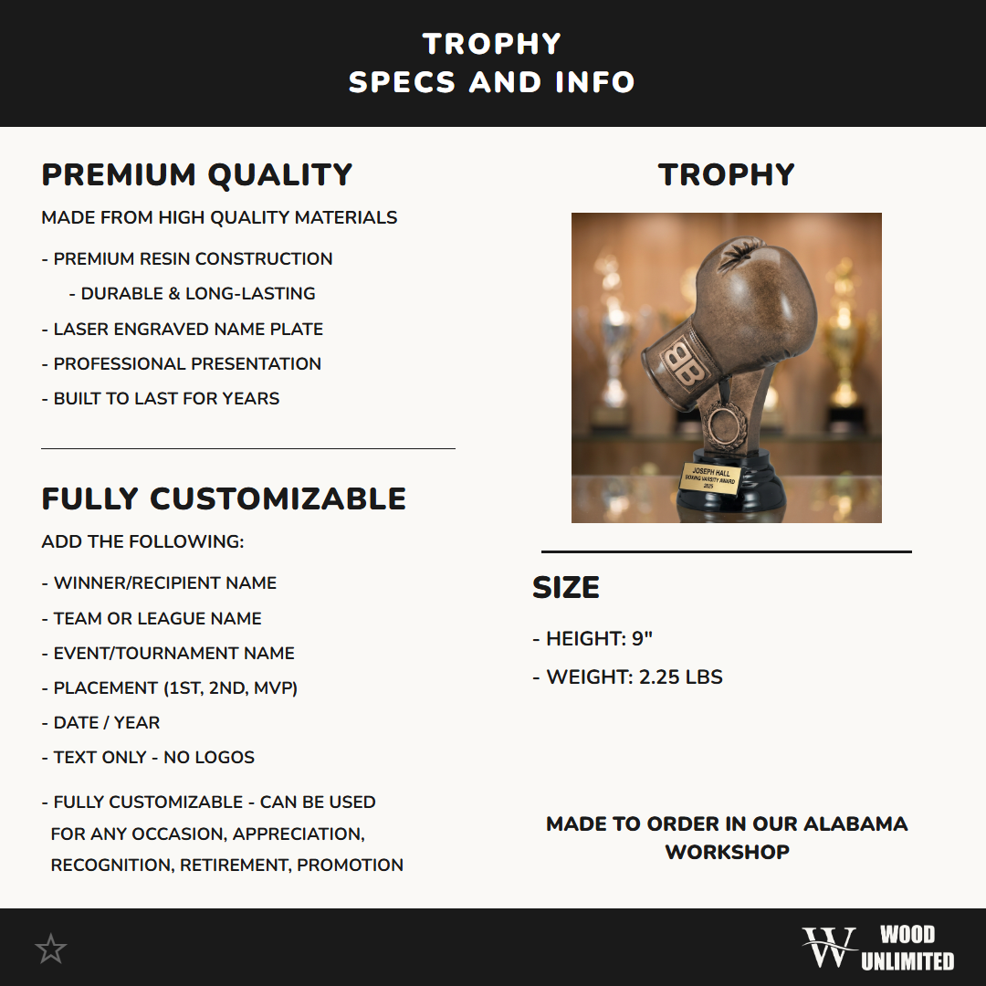 Personalized | Boxing Award | Custom Engraved | Boxing Trophy | Glove Award | Engraved | Custom | Championship | Fighter Gift