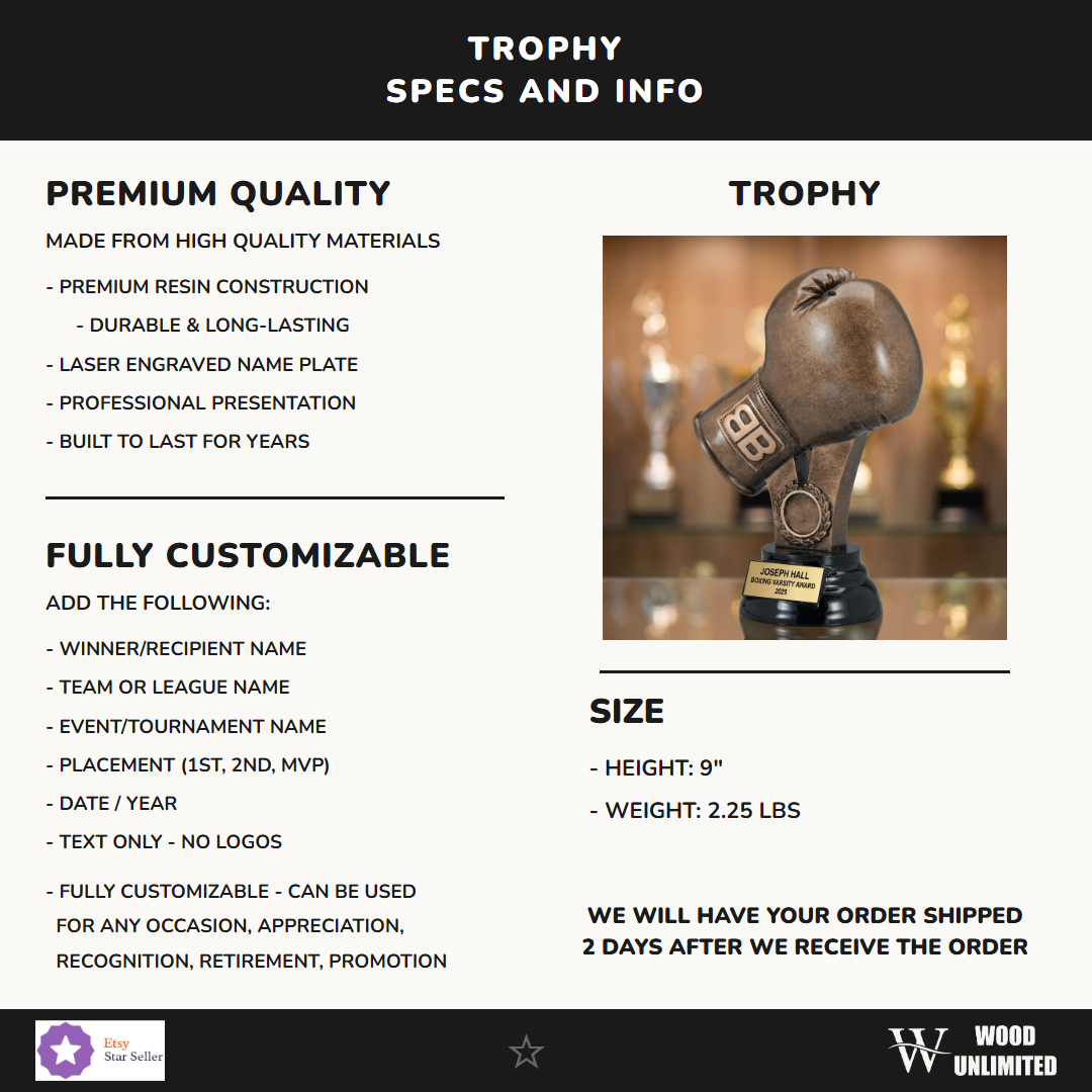 Specifications: 9" tall boxing award