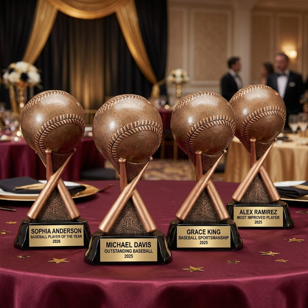 Customer reviews for Wood Unlimited personalized baseball trophies with 5-star ratings and trust badges
