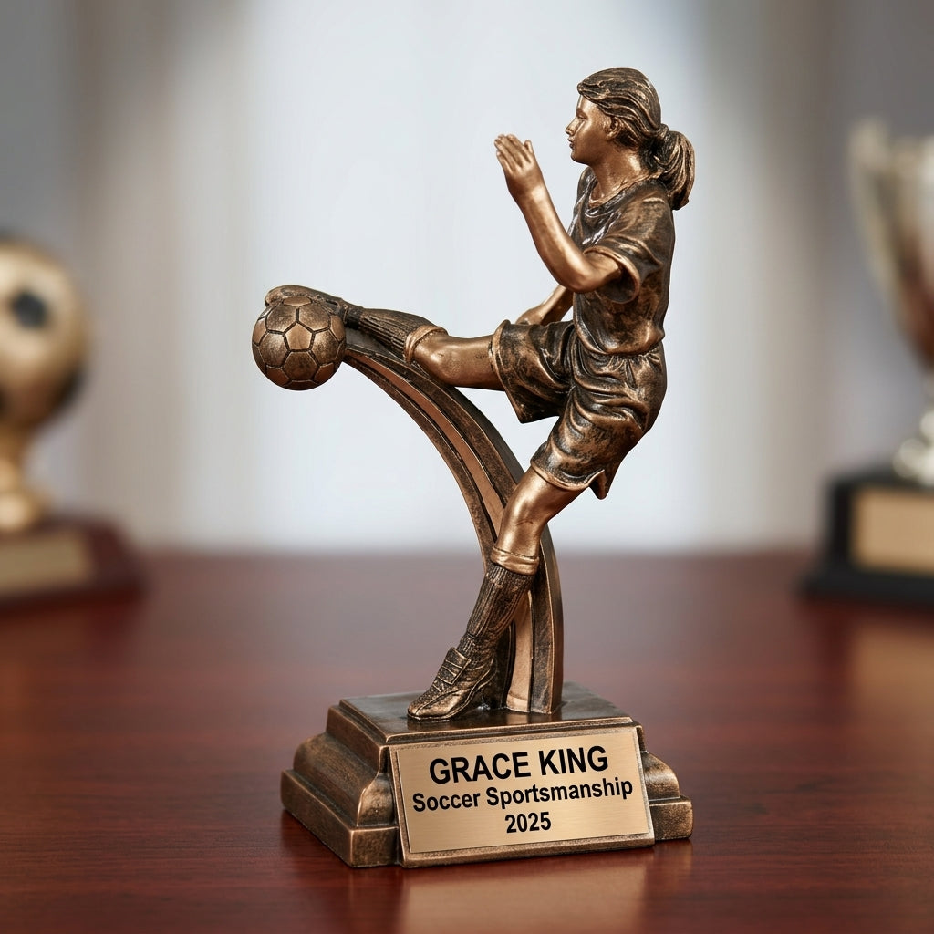 Soccer Award Trophy | Personalized | Custom Engraved | Female Kicker | Soccer Gift | MVP | Team Award - View 2