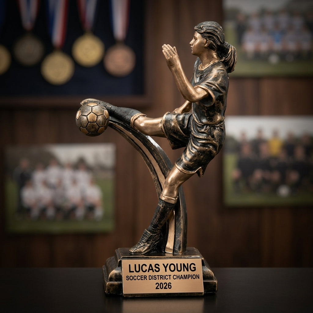 Soccer Award Trophy | Personalized | Custom Engraved | Female Kicker | Soccer Gift | MVP | Team Award - View 3