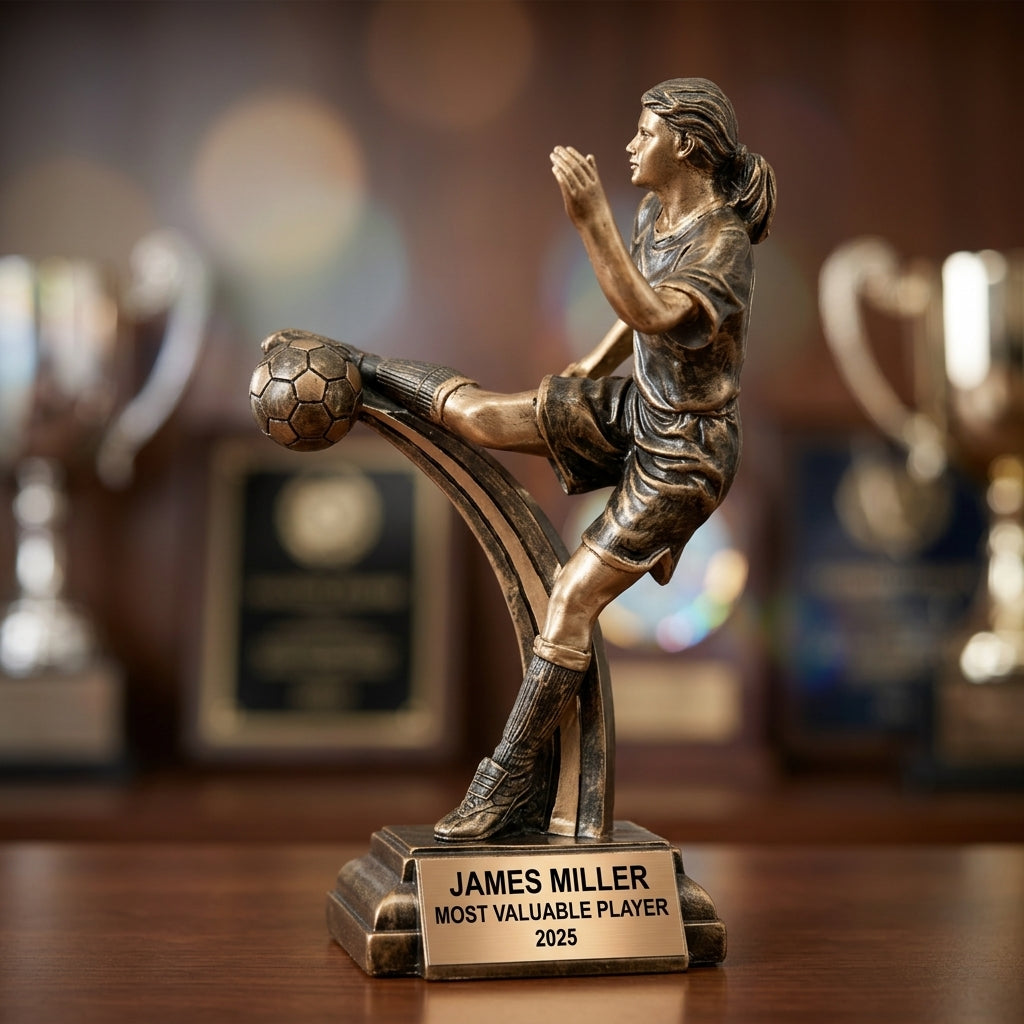 Soccer Award Trophy | Personalized | Custom Engraved | Female Kicker | Soccer Gift | MVP | Team Award - View 4