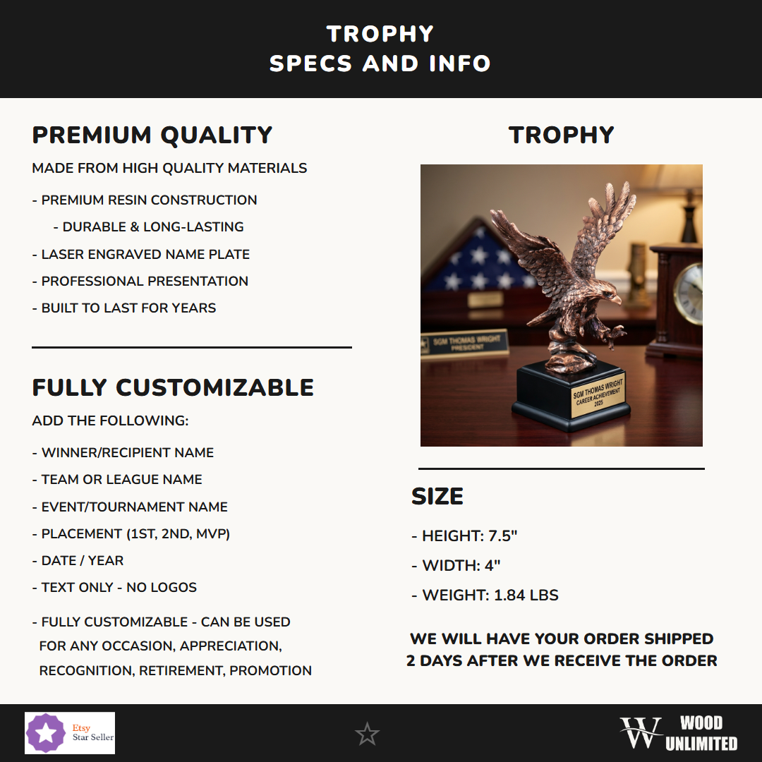 Eagle Landing Award Trophy Personalized | Custom Engraved Military Retirement Patriotic Gift