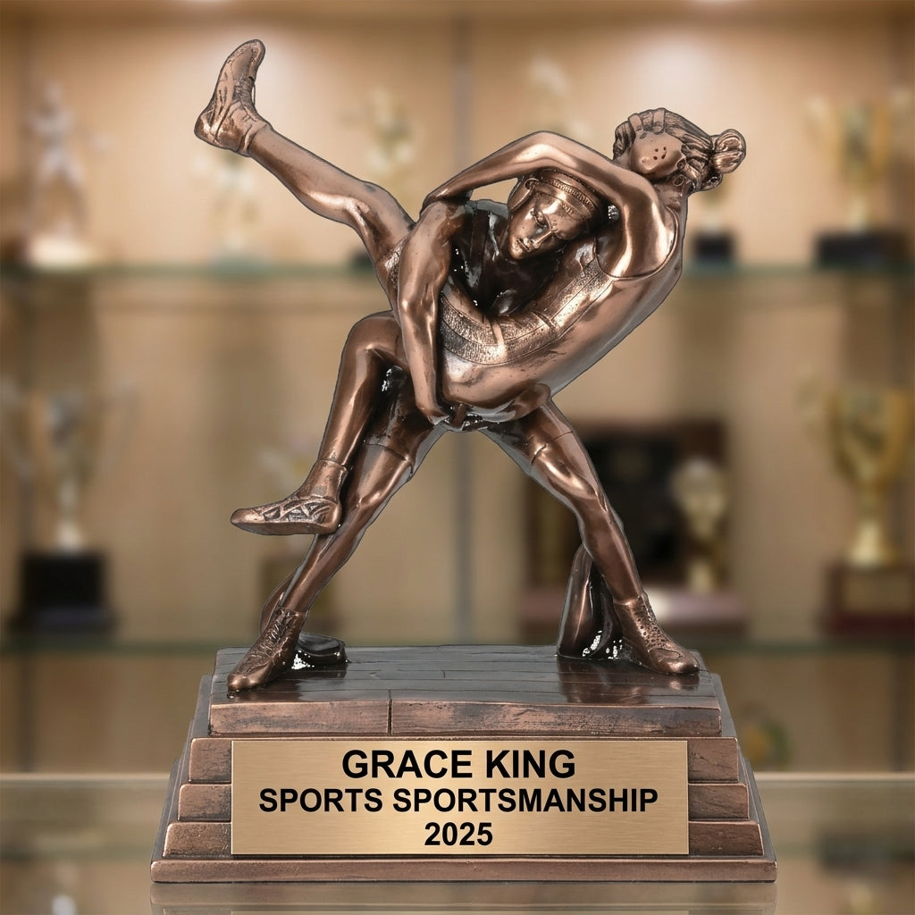 Wrestling Sports Trophy Award | Personalized | Custom Engraved | Female Wrestler | Tournament Champion - View 1