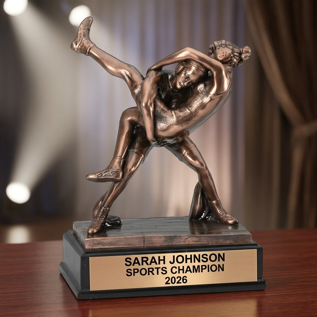 Wrestling Sports Trophy Award | Personalized | Custom Engraved | Female Wrestler | Tournament Champion - View 2
