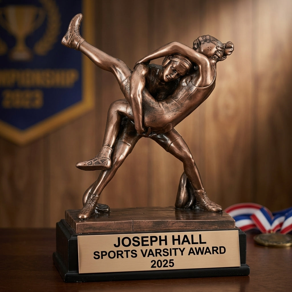 Wrestling Sports Trophy Award | Personalized | Custom Engraved | Female Wrestler | Tournament Champion - View 3