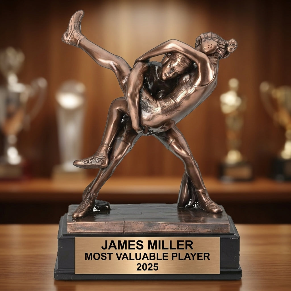 Wrestling Sports Trophy Award | Personalized | Custom Engraved | Female Wrestler | Tournament Champion - View 4