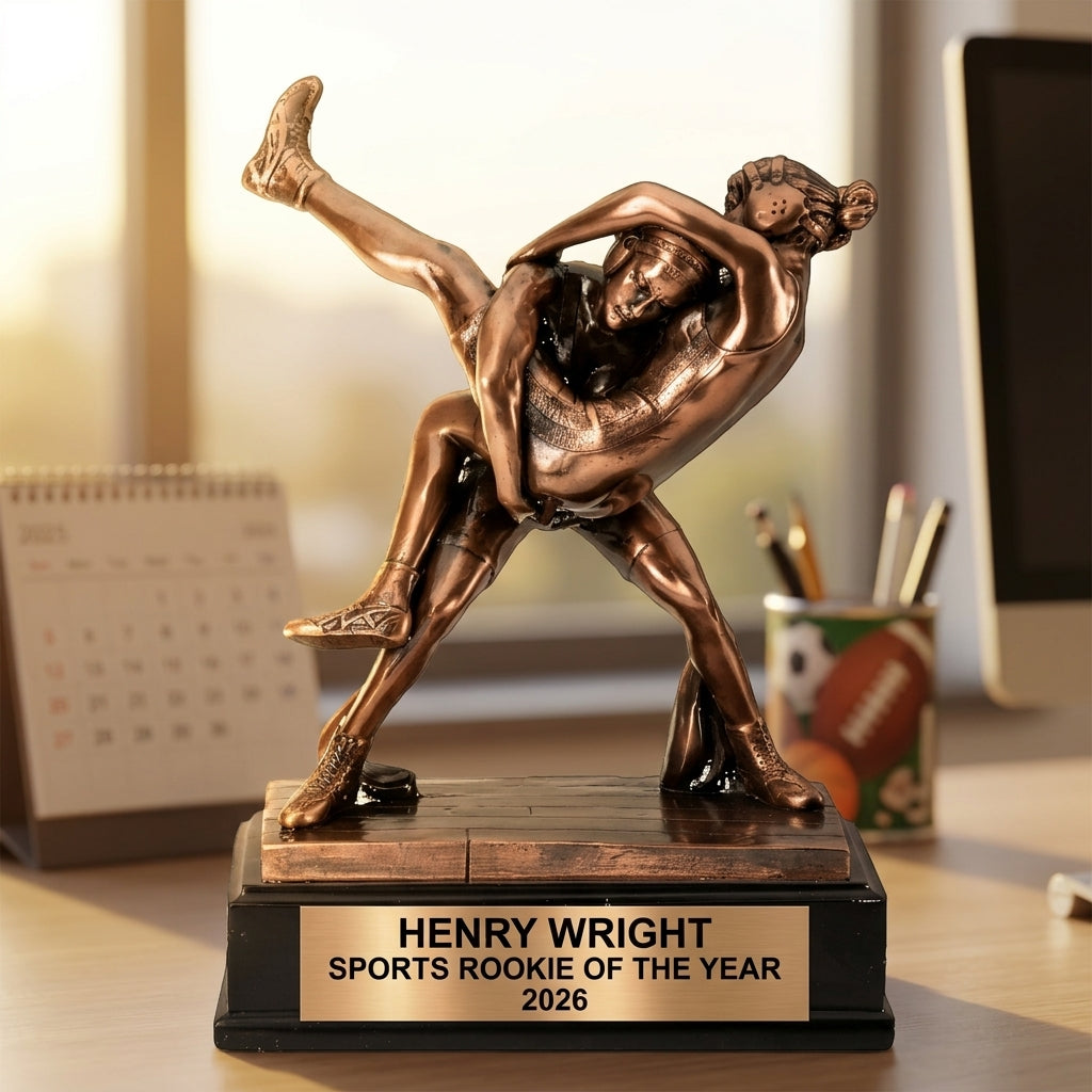 Wrestling Sports Trophy Award | Personalized | Custom Engraved | Female Wrestler | Tournament Champion - View 5