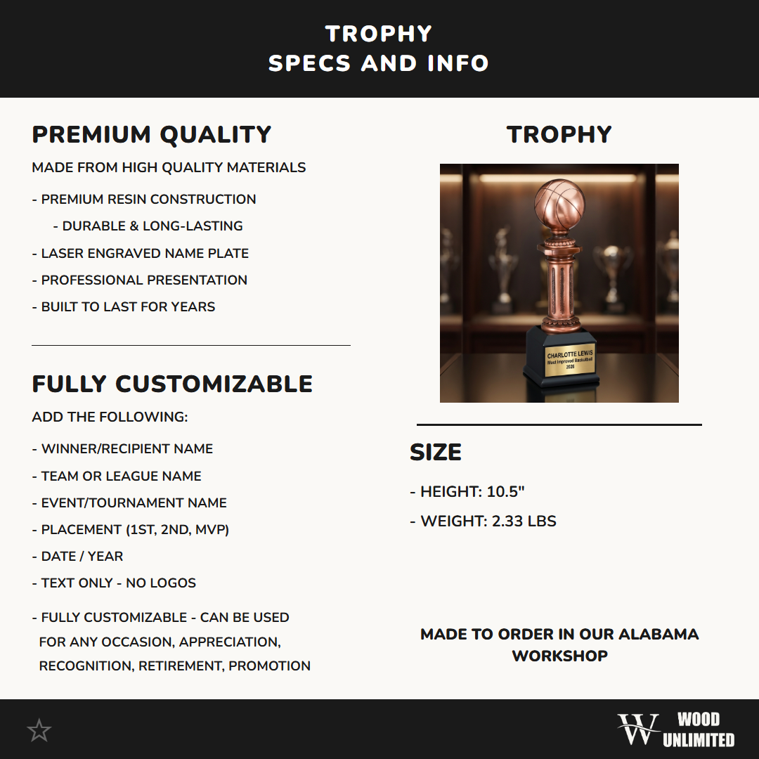 Personalized | Basketball Award | Custom Engraved | Basketball Trophy | Personalized Award | Youth Sports | MVP Award | Team Gift