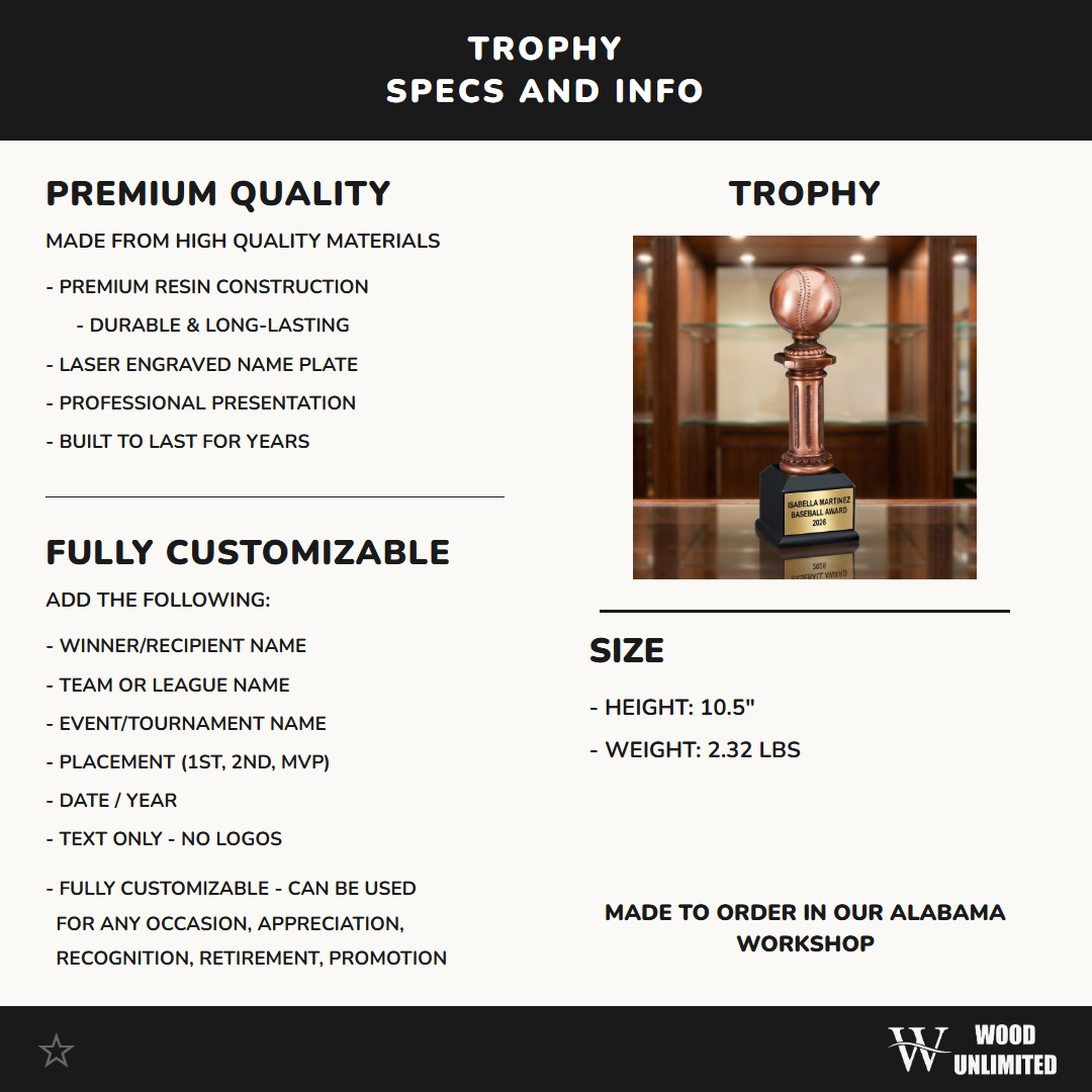 Personalized | Baseball Award | Custom Engraved | Baseball Trophy | Personalized Award | Youth Baseball | MVP Award | Coach Gift