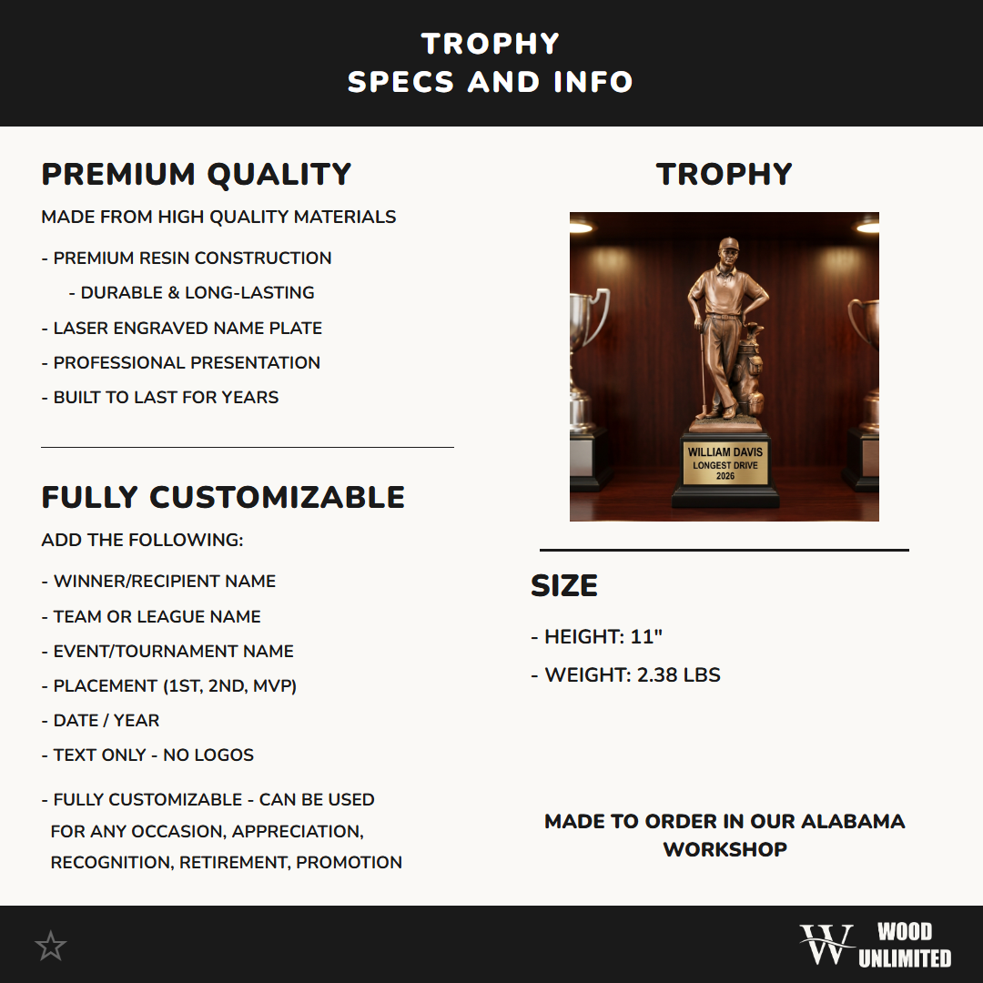 Personalized | Golf Award | Custom Engraved | Golf Trophy | Golfer Award | Engraved | Longest Drive | Tournament Prize | Retirement Gift