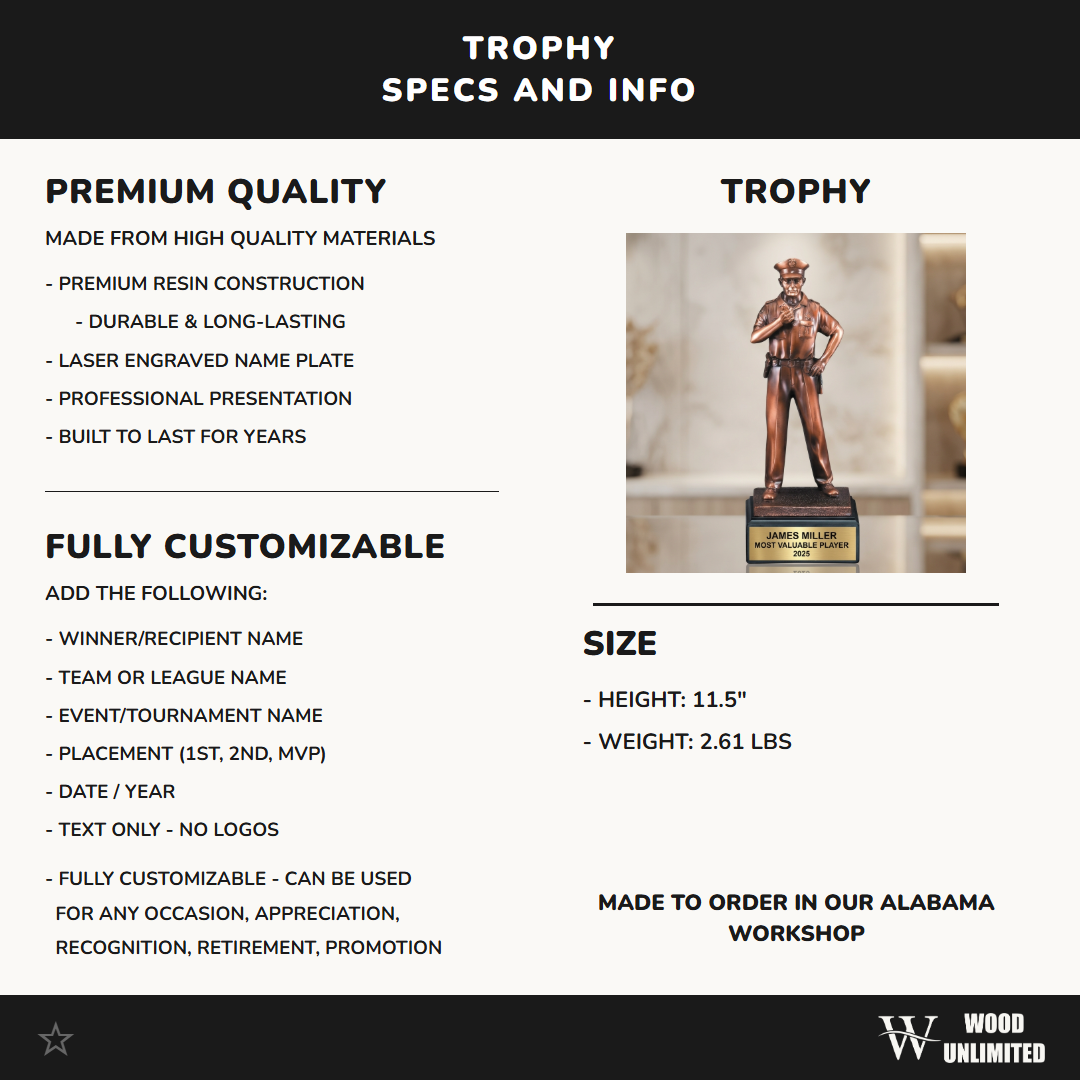 Personalized | Police Award | Custom Engraved | Police Officer | Law Enforcement | Custom Trophy | Engraved Award | Retirement Gift
