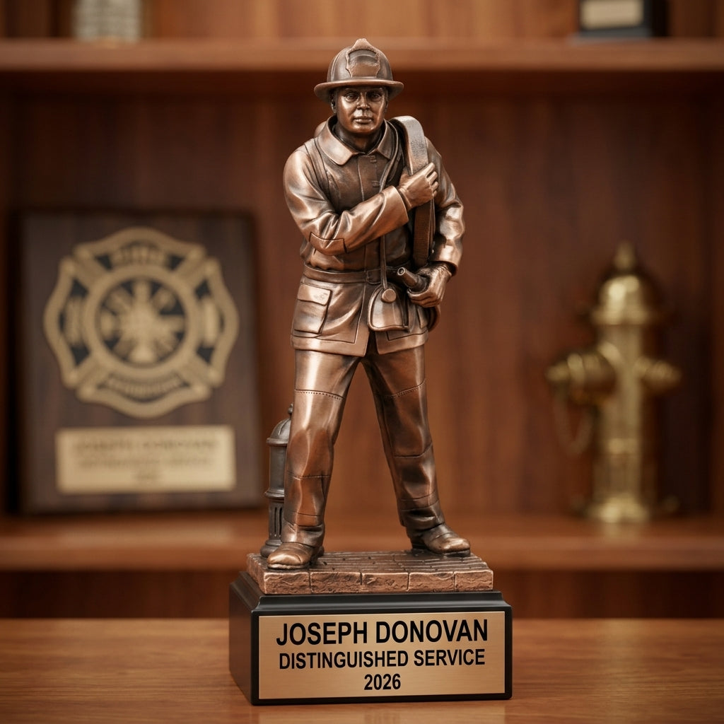 Firefighter Award Trophy | Personalized | Custom Engraved | Firefighter Gift | Fire Dept Recognition | Retirement | Bravery - View 1