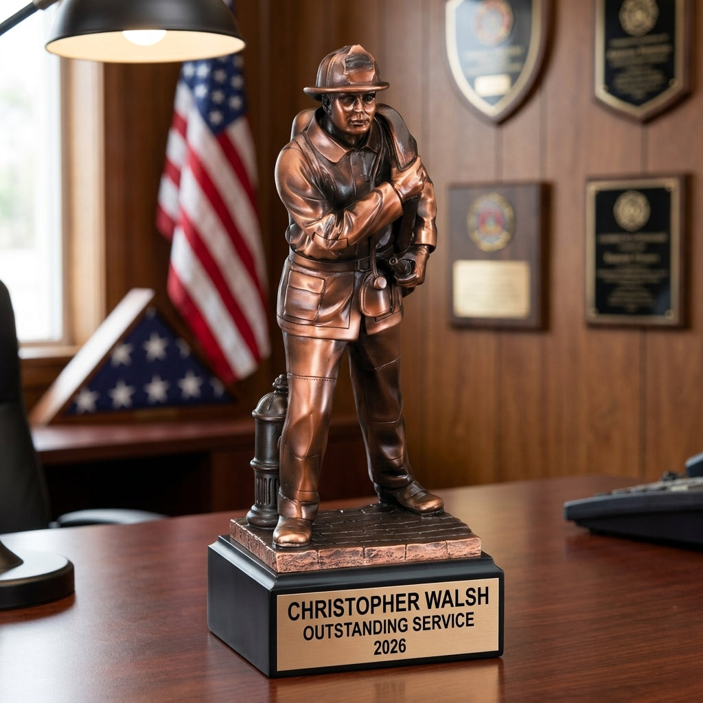 Firefighter Award Trophy | Personalized | Custom Engraved | Firefighter Gift | Fire Dept Recognition | Retirement | Bravery - View 3