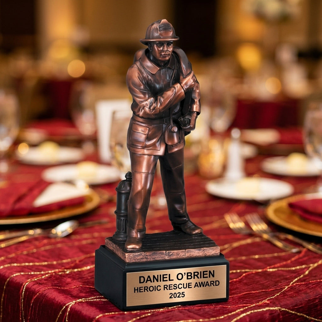 Firefighter Award Trophy | Personalized | Custom Engraved | Firefighter Gift | Fire Dept Recognition | Retirement | Bravery - View 4