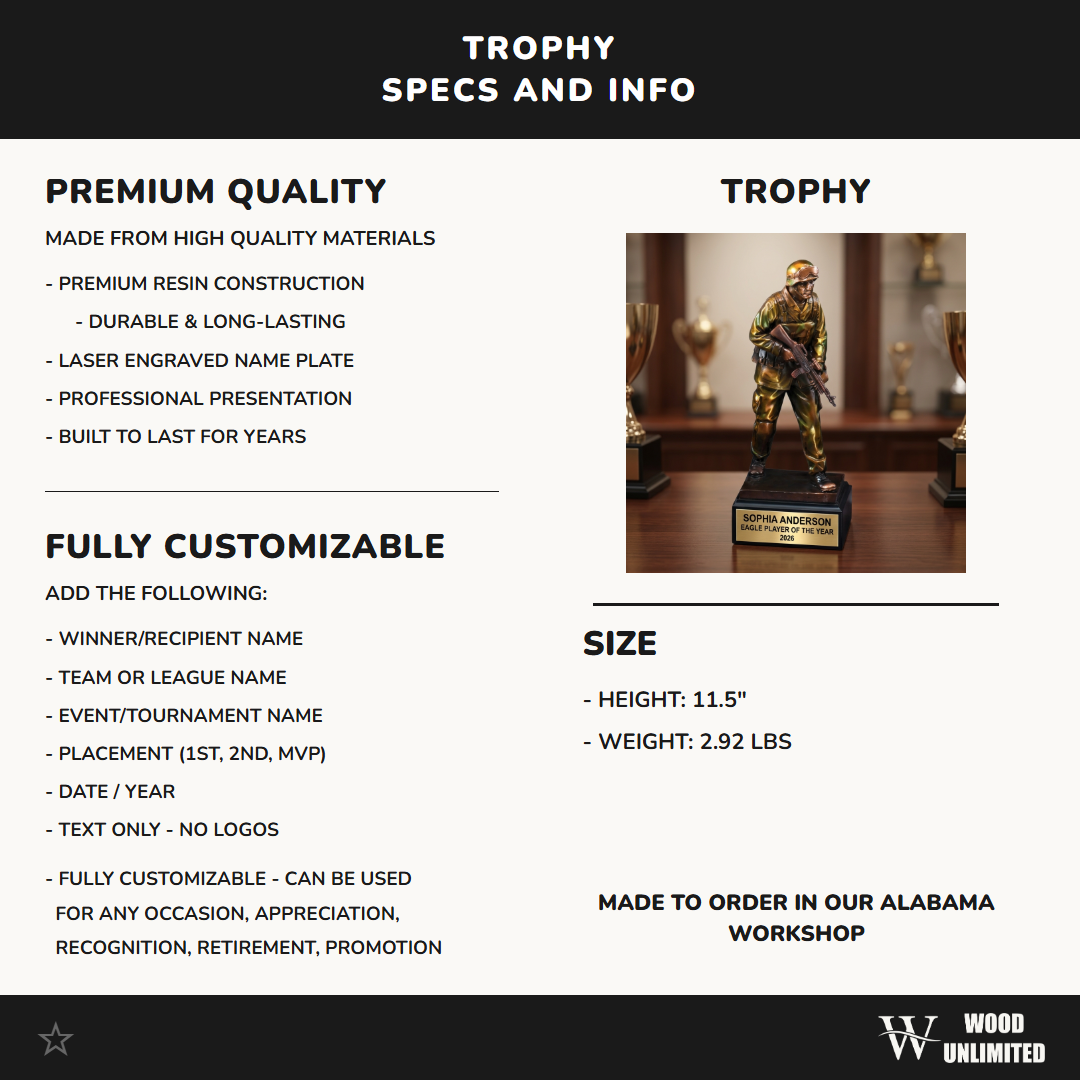 Personalized | Military Award | Custom Engraved | Military Trophy | Soldier Award | Veteran Gift | Personalized Engraved