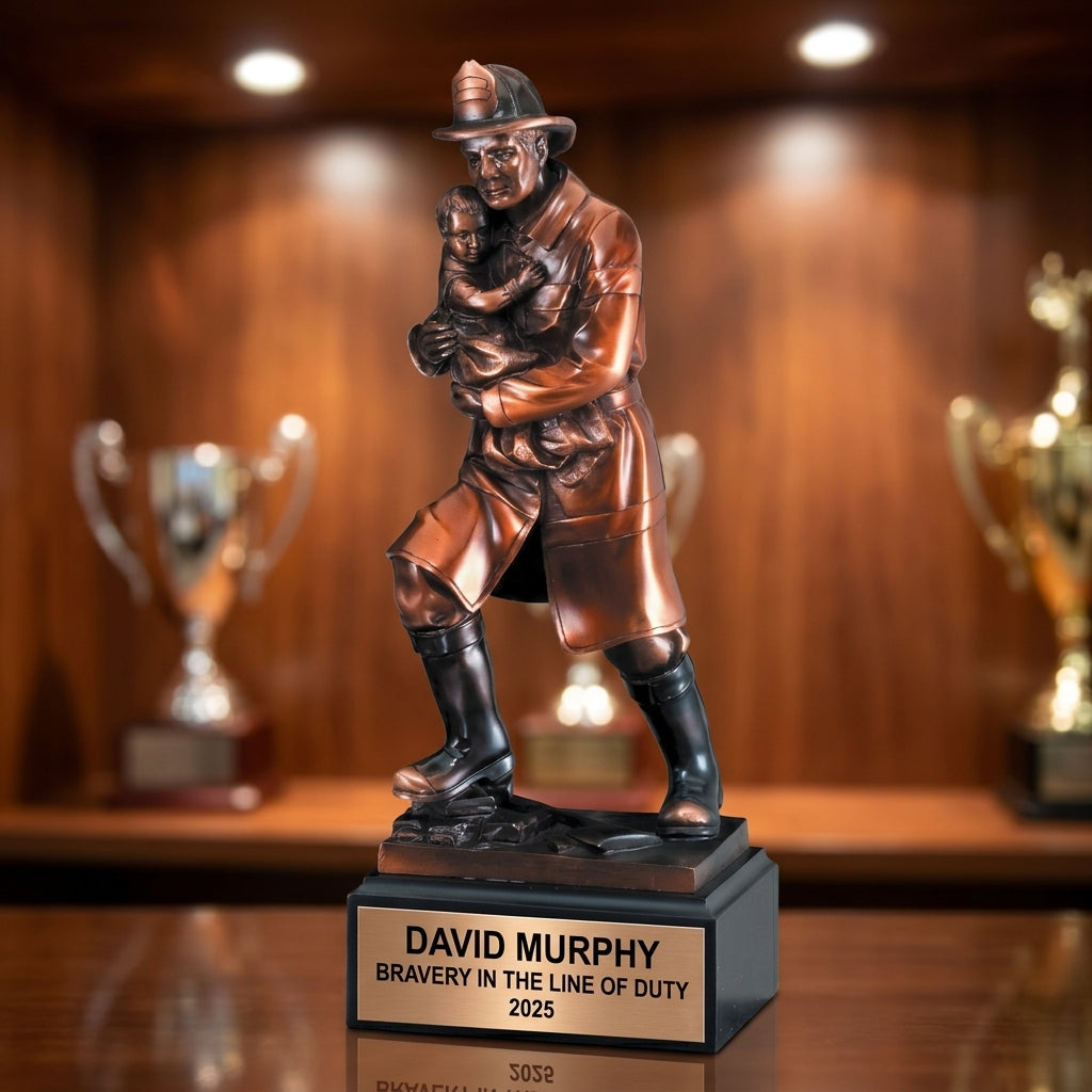 Firefighter Award Trophy | Personalized | Custom Engraved | Fireman Gift | Retirement | Fire Department Recognition - View 1