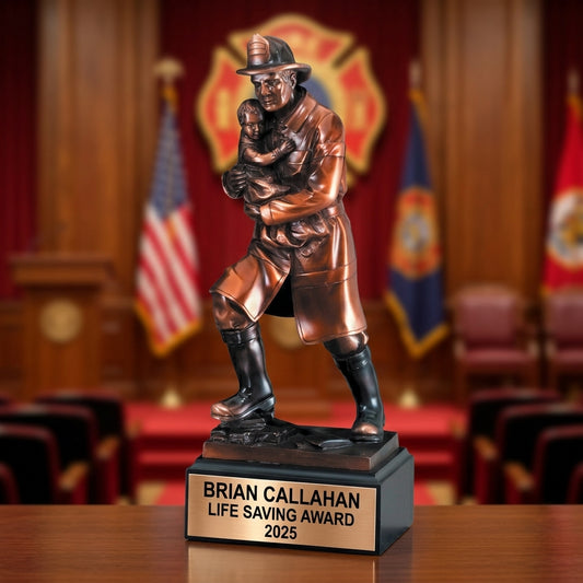 Firefighter Award Trophy | Personalized | Custom Engraved | Fireman Gift | Retirement | Fire Department Recognition - View 2