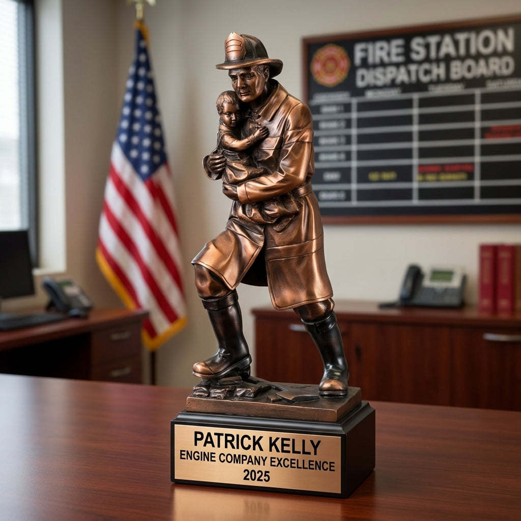 Firefighter Award Trophy | Personalized | Custom Engraved | Fireman Gift | Retirement | Fire Department Recognition - View 3