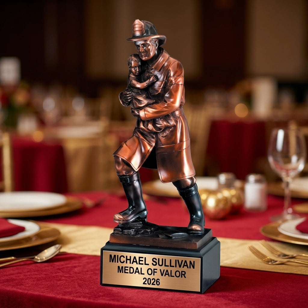 Firefighter Award Trophy | Personalized | Custom Engraved | Fireman Gift | Retirement | Fire Department Recognition - View 4