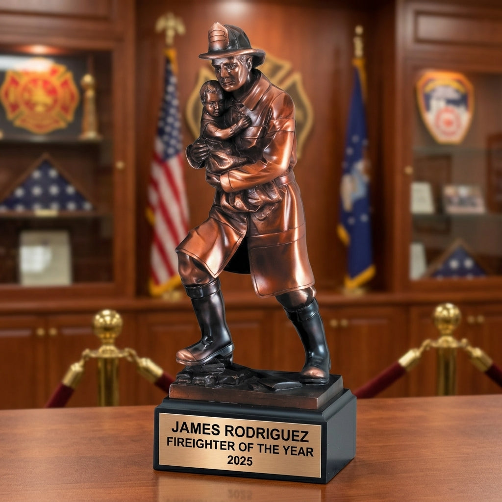 Firefighter Award Trophy | Personalized | Custom Engraved | Fireman Gift | Retirement | Fire Department Recognition - View 5
