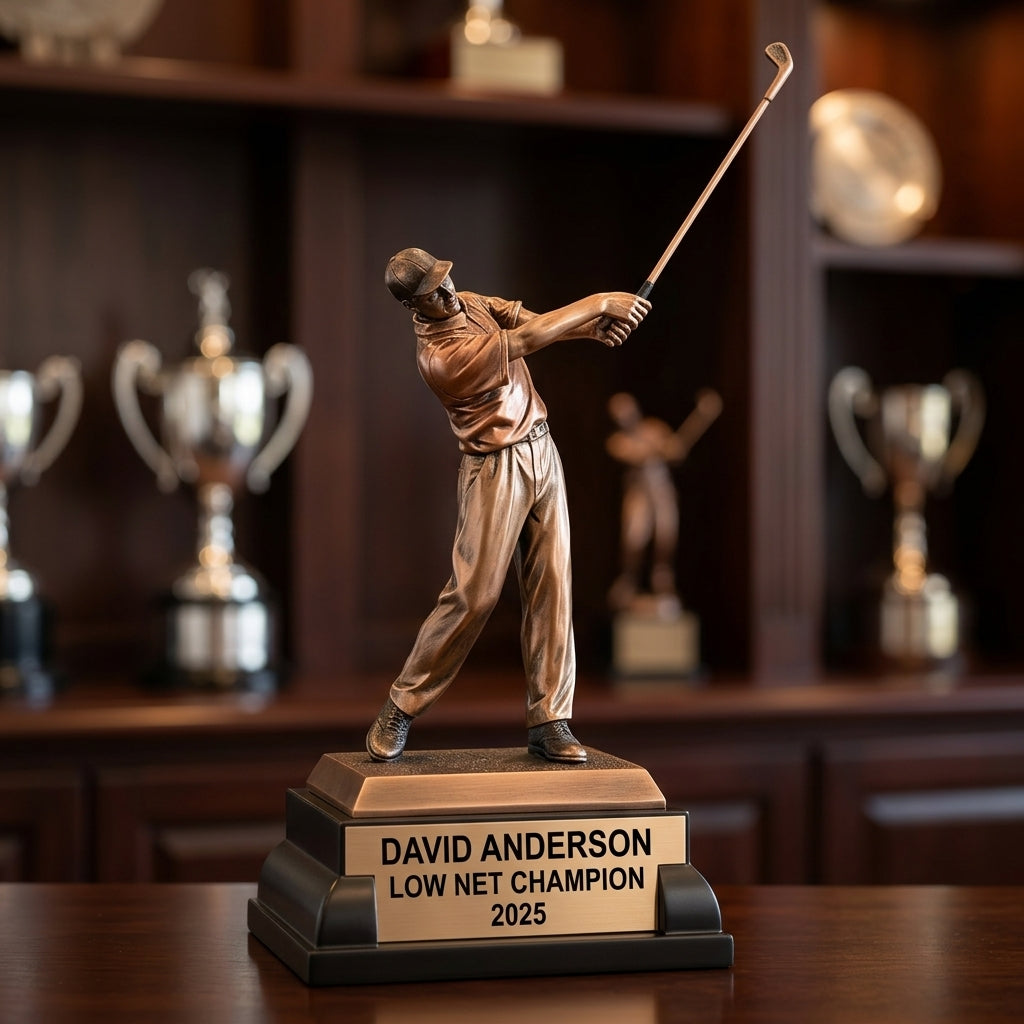 Golf Award Trophy | Personalized | Custom Engraved Golfer Statue | Tournament Champion | Hole in One | Golf Gift - View 1
