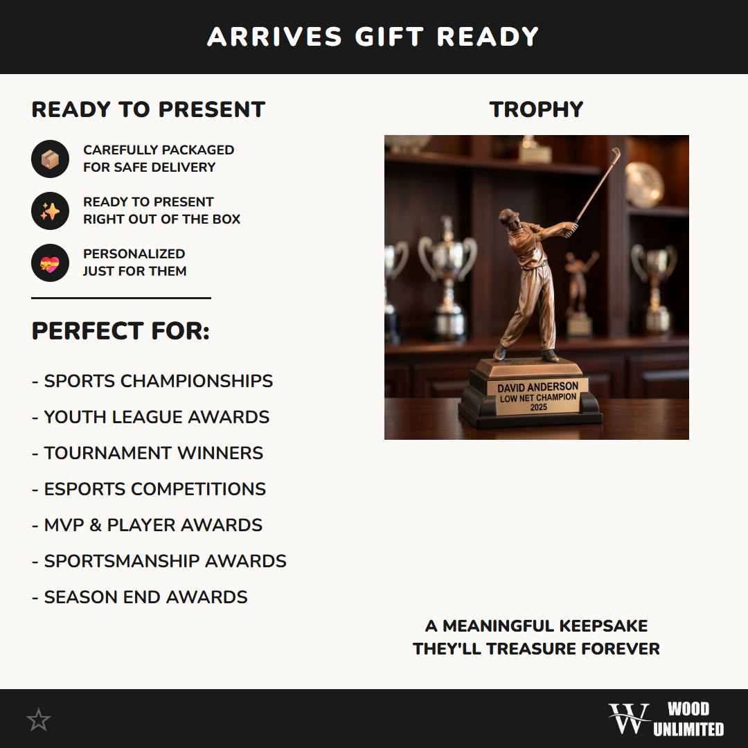 Golf Award Trophy | Personalized | Custom Engraved Golfer Statue | Tournament Champion | Hole in One | Golf Gift