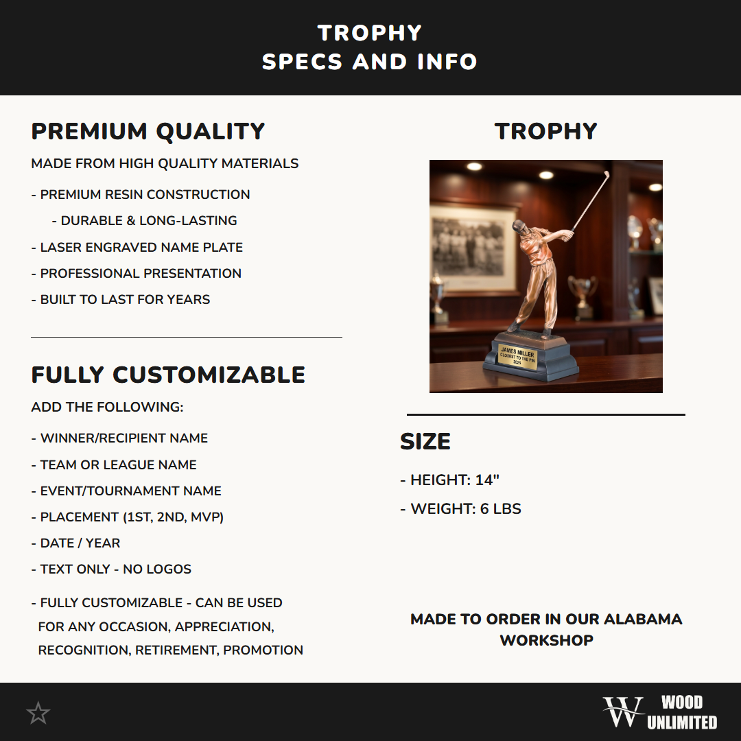 Personalized – 14" | Golf Award | Custom Engraved | Golf Trophy | Engraved Award | Personalized Golfer | Custom Golf | Tournament Prize