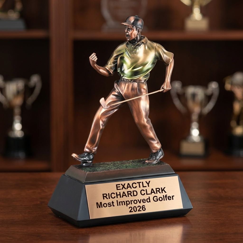 Golf Trophy Award | Personalized | Custom Engraved | Golfer Figurine | Golf Tournament Award | Champion | Hole in One | Gift for Golfer - View 1