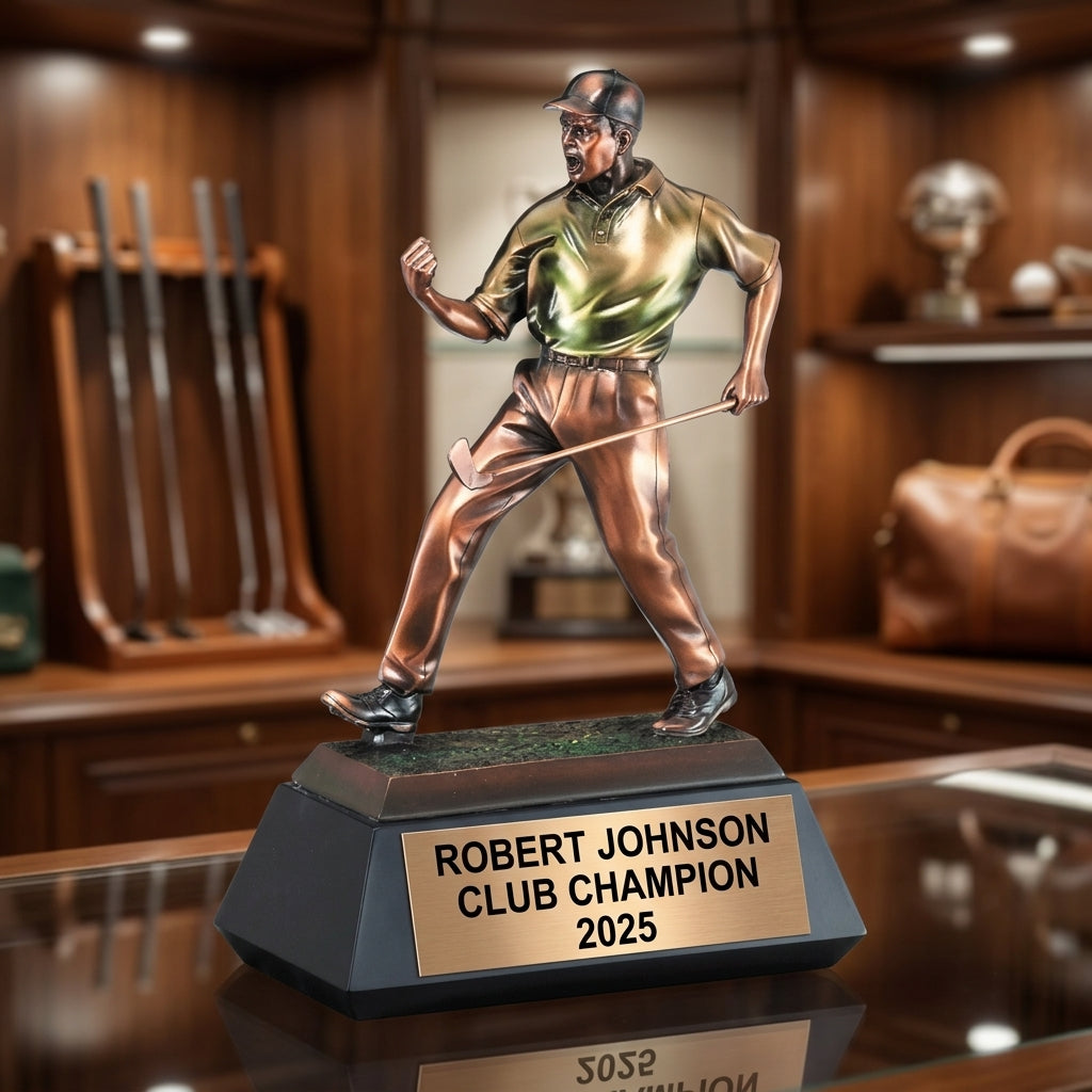 Golf Trophy Award | Personalized | Custom Engraved | Golfer Figurine | Golf Tournament Award | Champion | Hole in One | Gift for Golfer - View 3