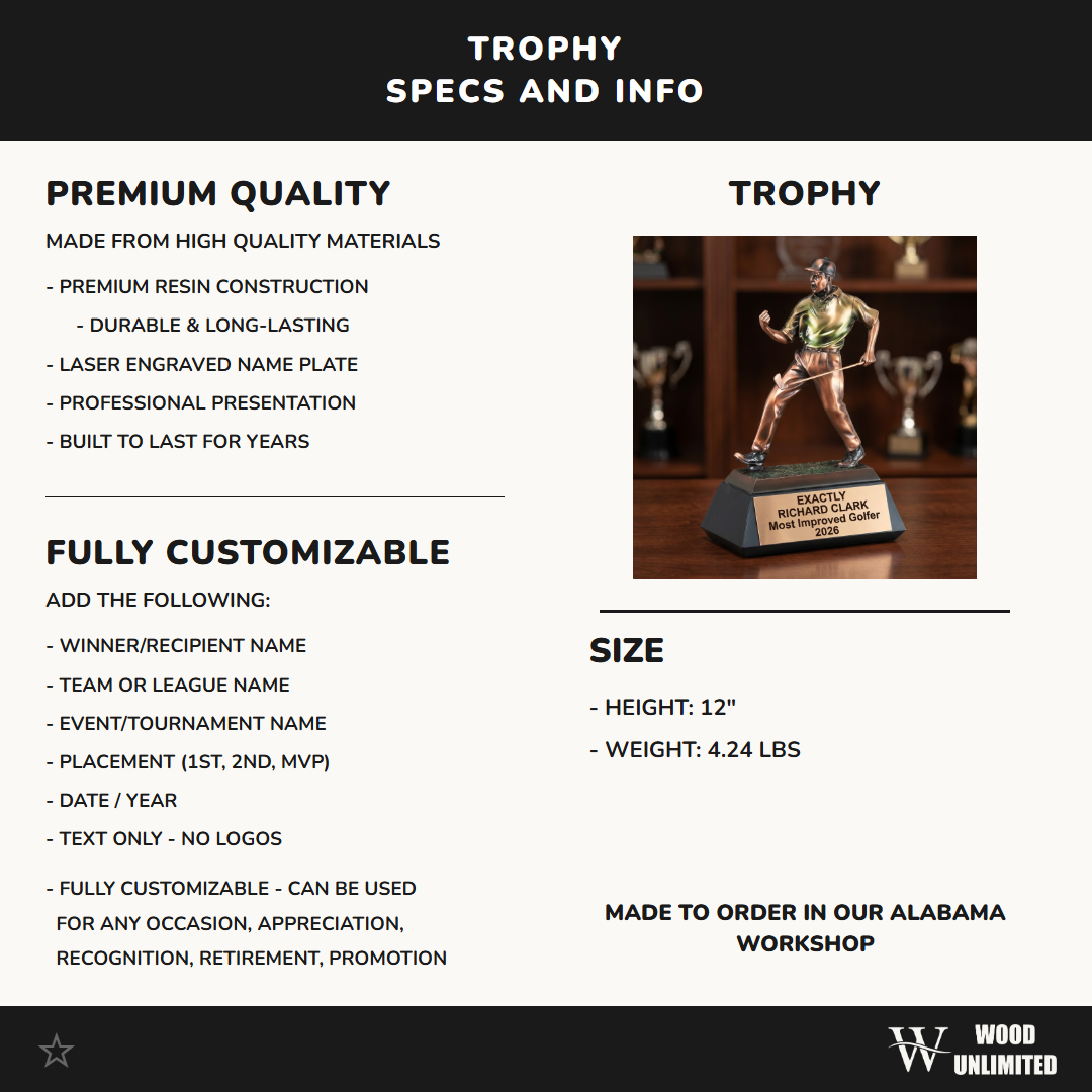 Golf Trophy Award | Personalized | Custom Engraved | Golfer Figurine | Golf Tournament Award | Champion | Hole in One | Gift for Golfer
