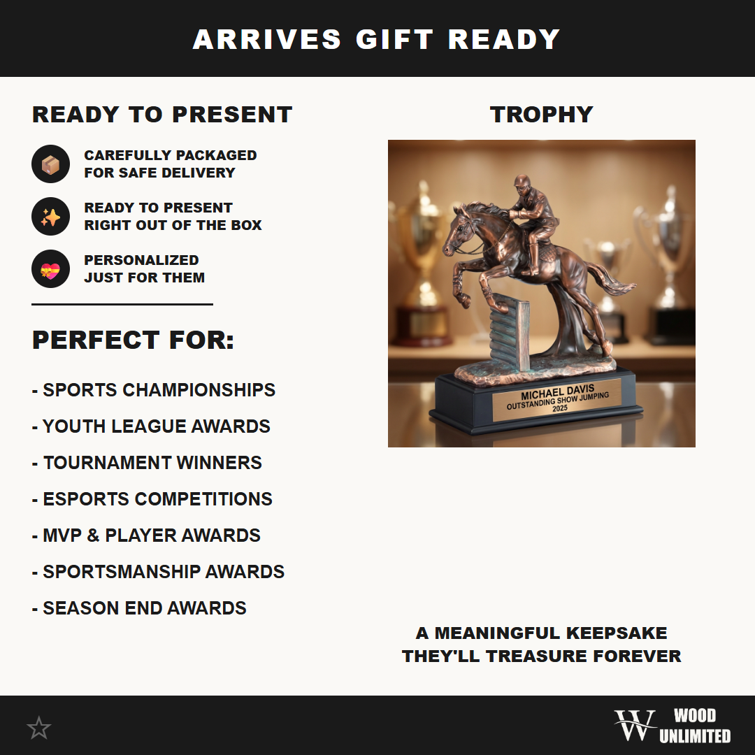 Personalized Show Jumping Award Trophy - Custom Laser Engraved Horse Jumper Recognition Gift - 11 1/2" Tall