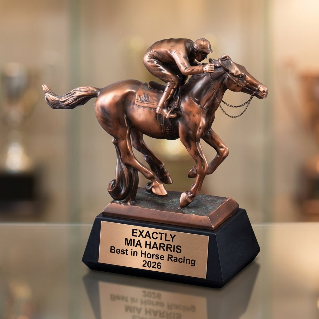 Horse Racing Trophy Award | Personalized | Custom Engraved | Horse & Jockey | Winner's Award | Personalized Gift - View 1
