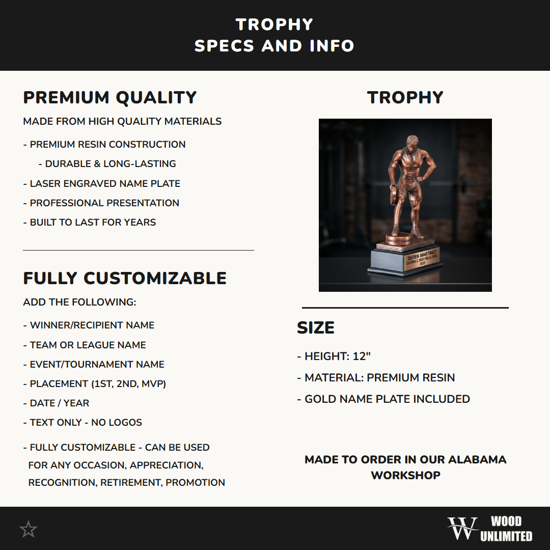 Personalized Bodybuilding Trophy, Custom Engraved Fitness Competition Award, Gym & Crossfit Gift