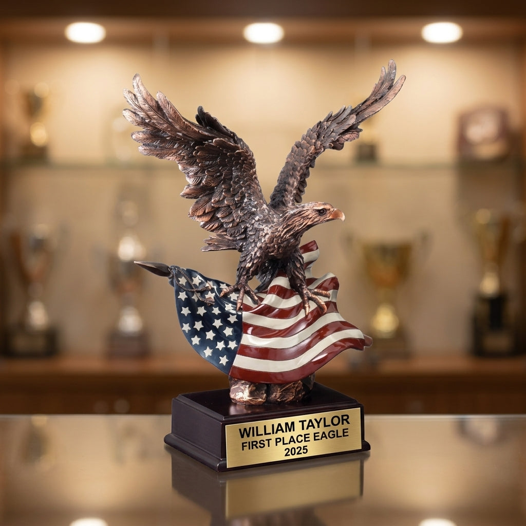 Personalized | Patriotic Award | Custom Engraved | Patriotic Eagle Trophy | Military Award | Veteran Gift | American Flag - View 1