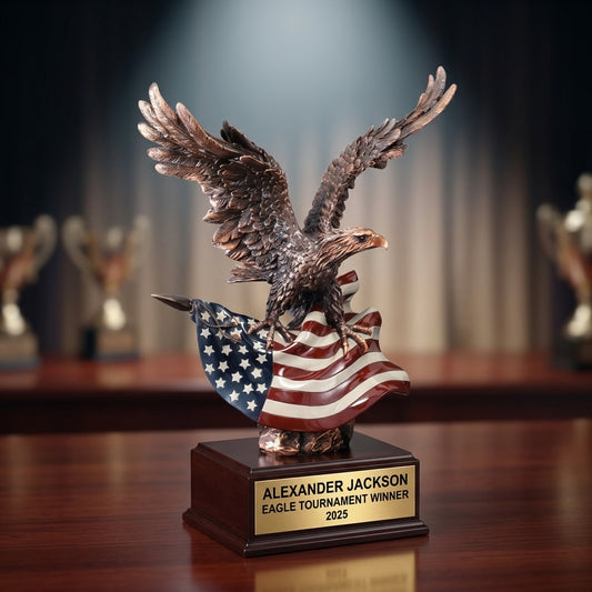 Personalized | Patriotic Award | Custom Engraved | Patriotic Eagle Trophy | Military Award | Veteran Gift | American Flag - View 2