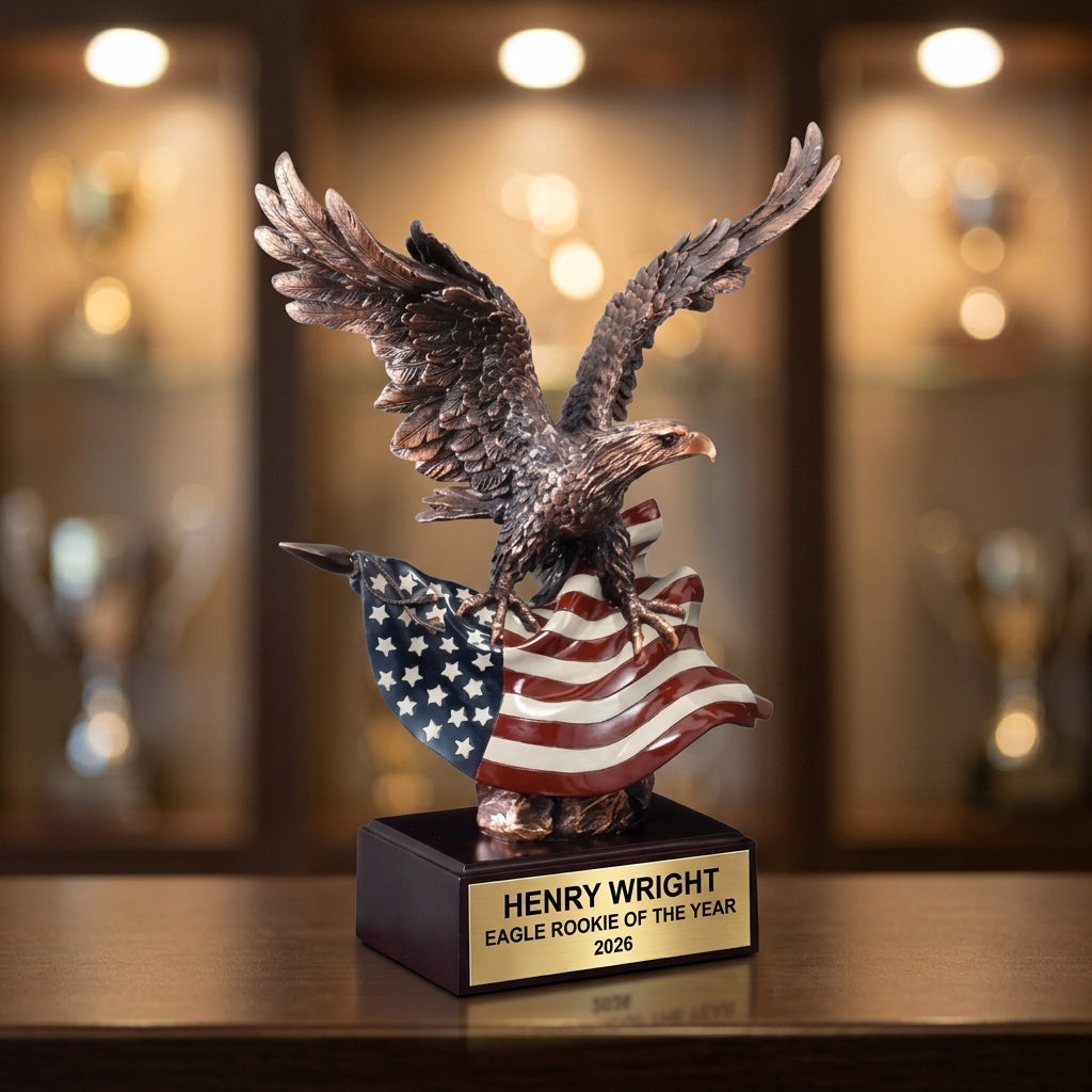 Personalized | Patriotic Award | Custom Engraved | Patriotic Eagle Trophy | Military Award | Veteran Gift | American Flag - View 4