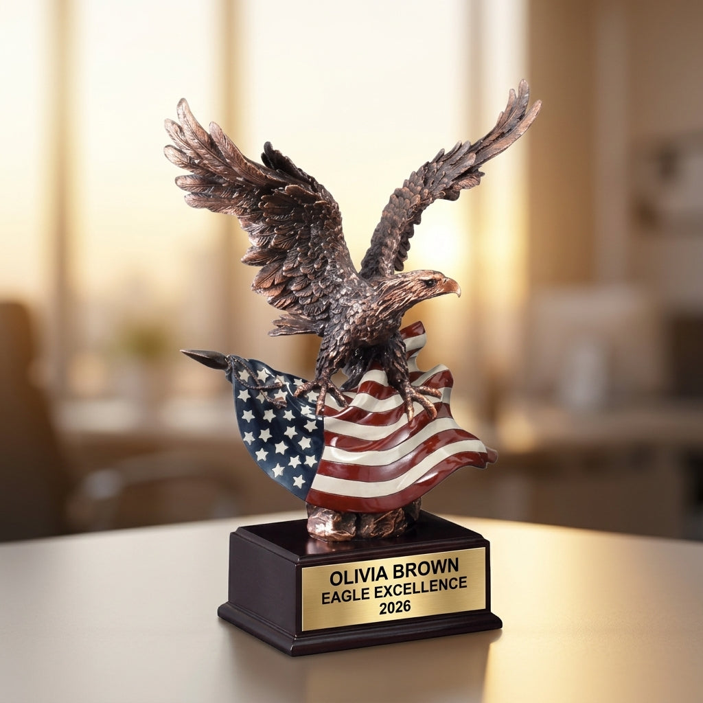 Personalized | Patriotic Award | Custom Engraved | Patriotic Eagle Trophy | Military Award | Veteran Gift | American Flag - View 5