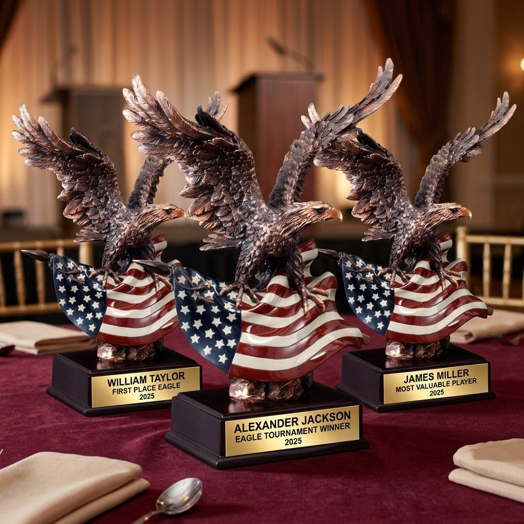Personalized | Patriotic Award | Custom Engraved | Patriotic Eagle Trophy | Military Award | Veteran Gift | American Flag - View 6