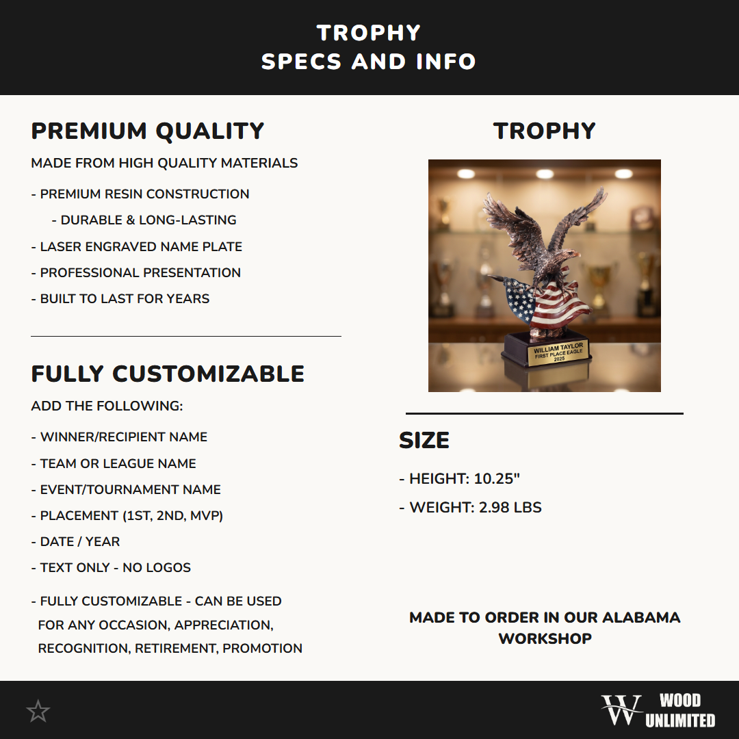 Personalized | Patriotic Award | Custom Engraved | Patriotic Eagle Trophy | Military Award | Veteran Gift | American Flag