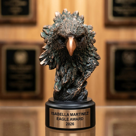 Eagle Trophy Award | Personalized | Custom Engraved | Eagle Bust | Award Ceremony | Team Banquet | Tournament | Wood Unlimited - View 1