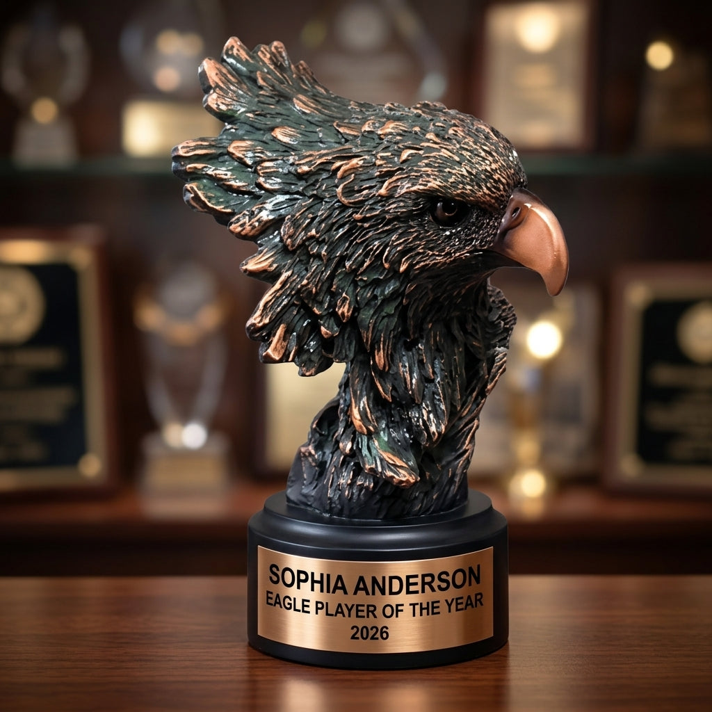 Eagle Trophy Award | Personalized | Custom Engraved | Eagle Bust | Award Ceremony | Team Banquet | Tournament | Wood Unlimited - View 4
