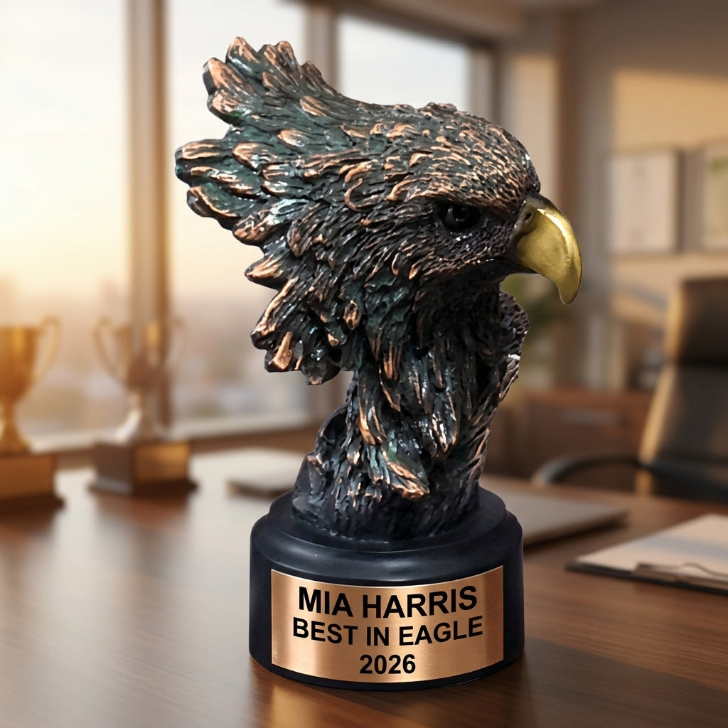 Eagle Trophy Award | Personalized | Custom Engraved | Eagle Bust | Award Ceremony | Team Banquet | Tournament | Wood Unlimited - View 5