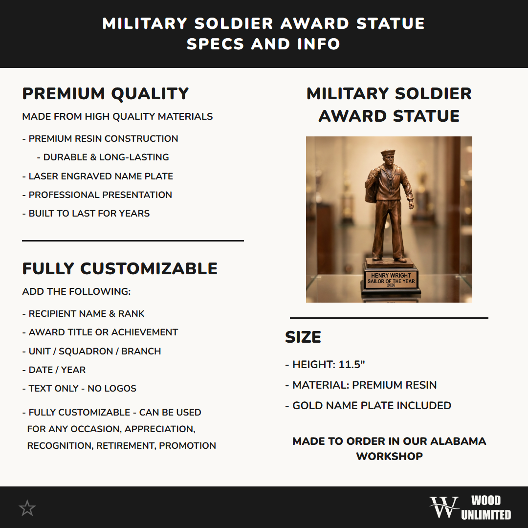 Military Trophy Award | Personalized | Custom Engraved | Retirement Gift | Achievement Award | Service Award | Veterans Day Gift