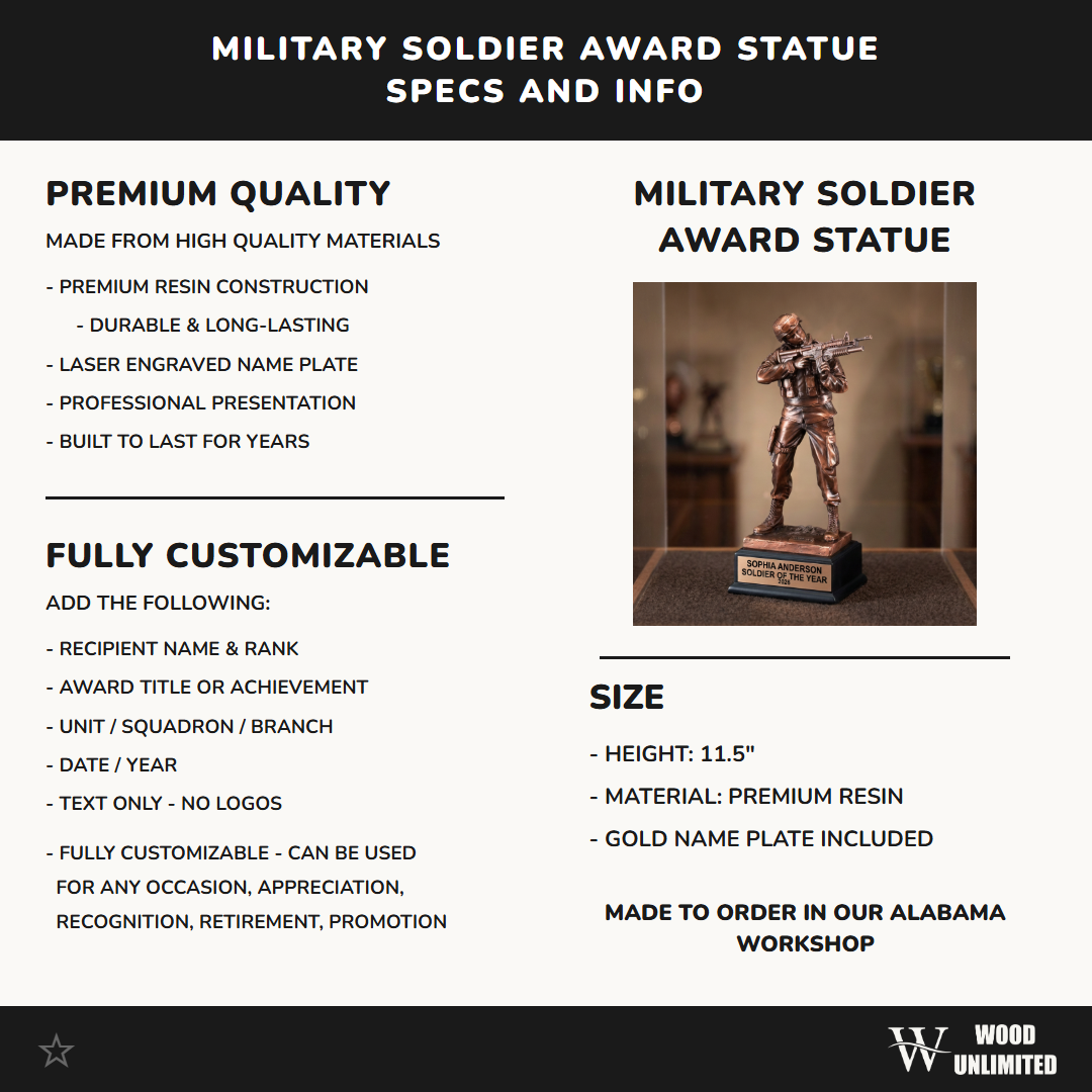 Military Award Trophy | Personalized | Custom Engraved | Retirement Gift | Service Recognition | Promotion | Veterans Day