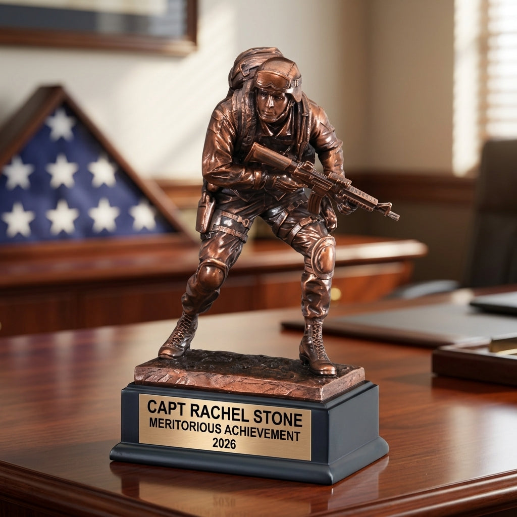 Military Trophy Award | Personalized | Custom Engraved | Retirement Gift | Service Award | Promotion | Veterans Day - View 1