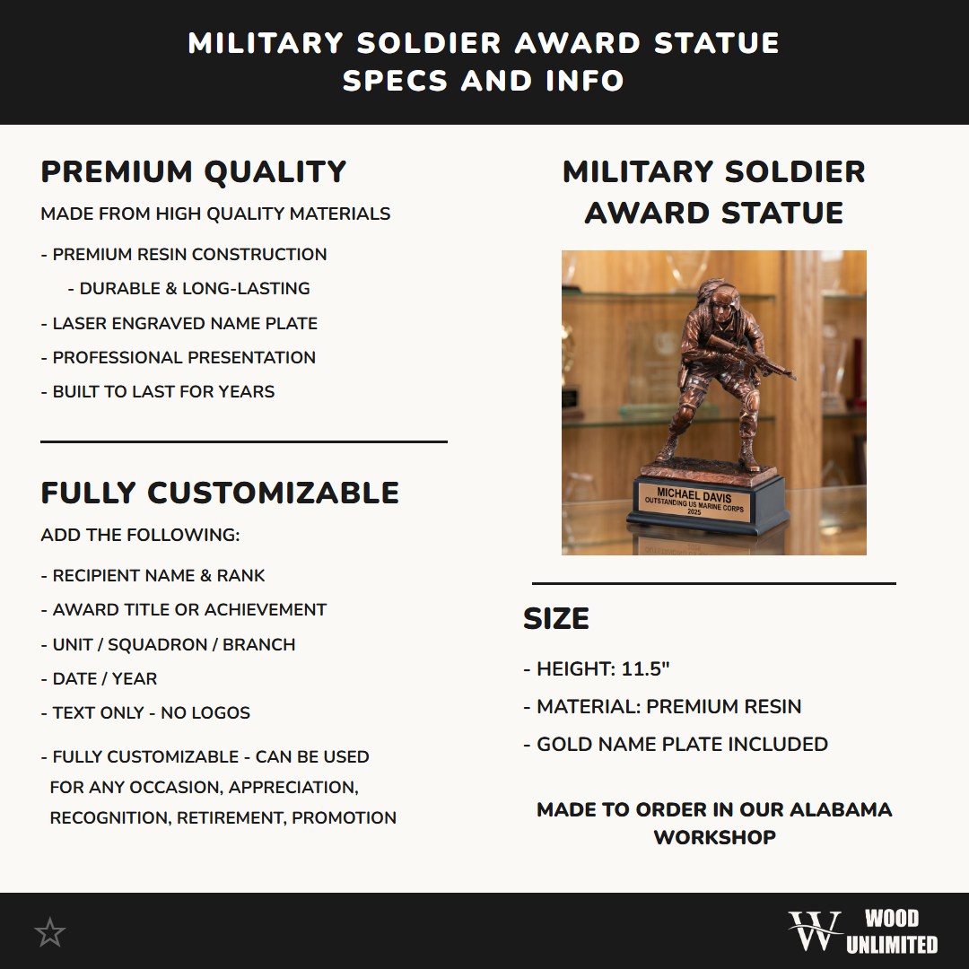 Military Trophy Award | Personalized | Custom Engraved | Retirement Gift | Service Award | Promotion | Veterans Day