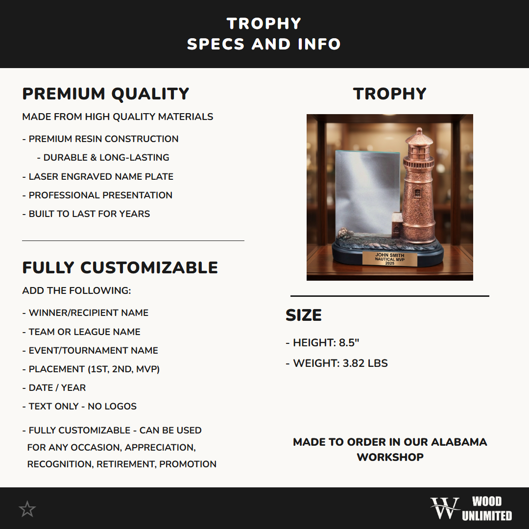 Nautical Award Trophy | Personalized Lighthouse | Custom Engraved | Team Awards | Sailing Trophy